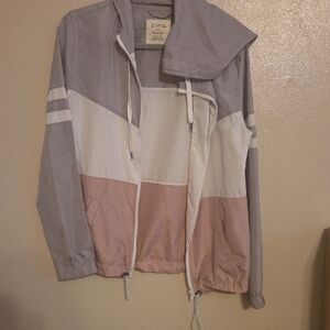 Light Wind Breaker. Grey White And Pink
